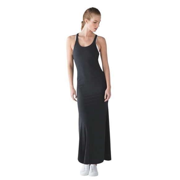 Lululemon Refresh Maxi Dress Charcoal Heather Ribbed Knit Size 8